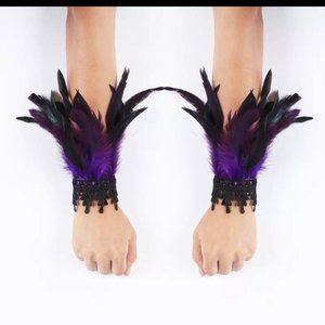 Purple Feather cuff bracelet Gothic masquerade Glove Chunky Carnival Cosplay
